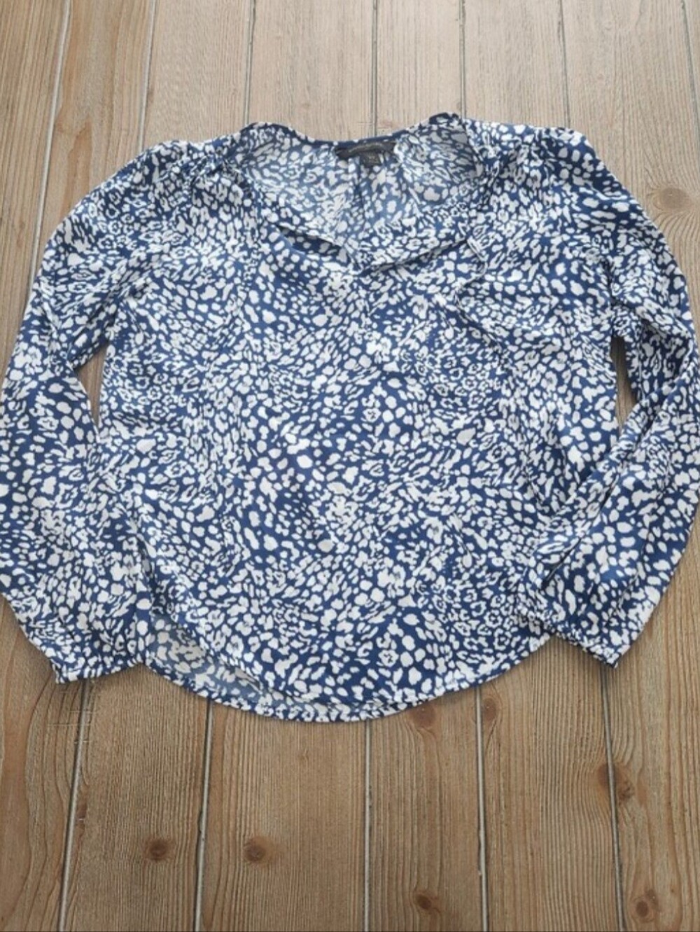 Womens Navy and White Printed Long-Sleeve Blouse - Banana Republic XS